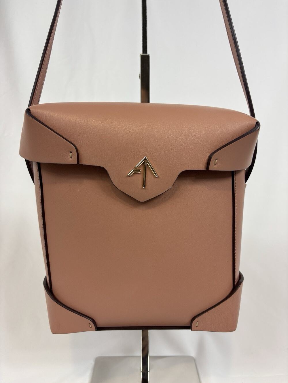 Manu Atelier Leather Crossbody Bag Tan Leather Box Shape Shoulder